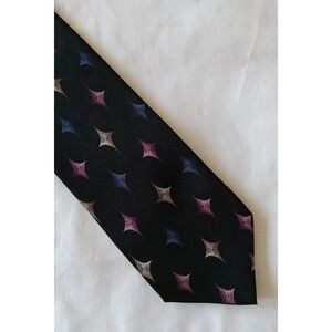 JZ Richards 100% Silk Necktie  Black Pink Blue Gold Diamonds Hand Made USA  🇺🇸